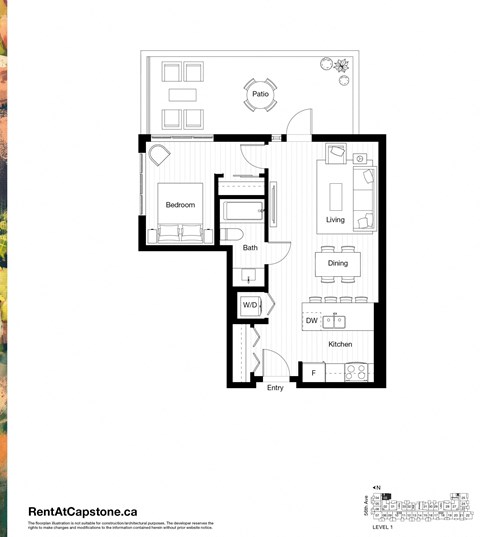 A floor plan for a property rental at RentAtCapstone.ca is displayed.